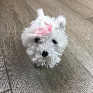 White Plush Puppy Dog Stuffed Animal Pink Bow‎ Small Cute Toy 5”